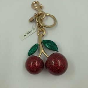 NWT - Coach Cherries Bag Charm / Key ring in gold tone metal